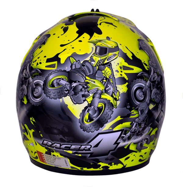 RXT Kids Racer 4 Helmet Fluro Yellow Black Back