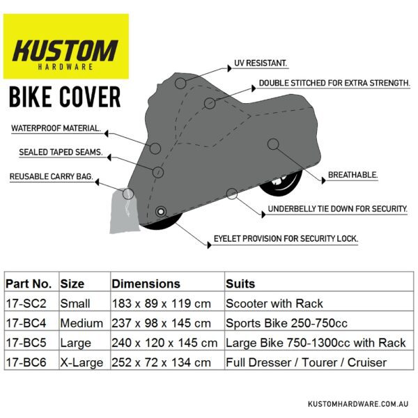 Kustom Hardware Bike Cover X-Large - Dresser / Tourer / Cruiser